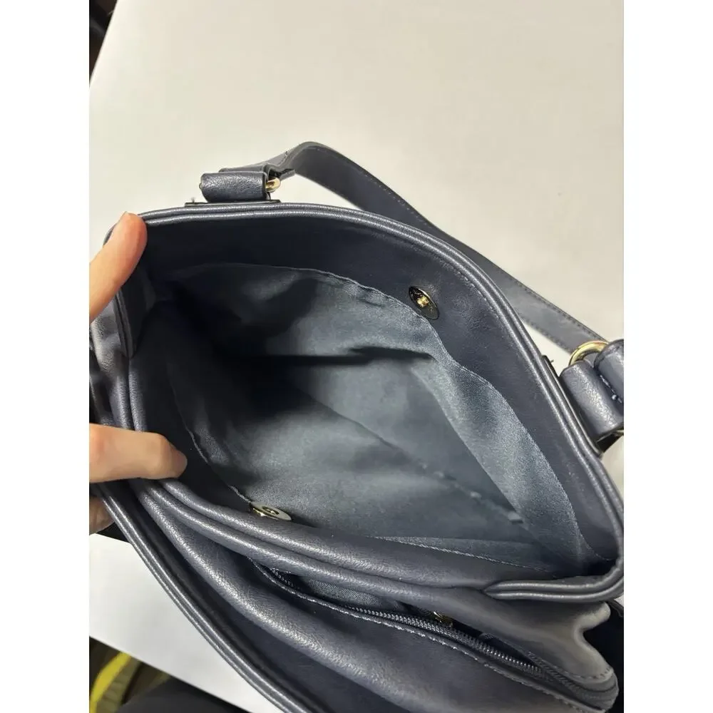 INC International Concepts Blue Faux Leather Shoulder Bag Essential Timeless‎